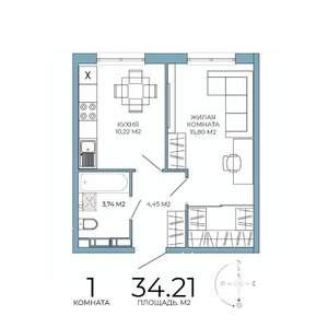 1-к квартира, строящийся дом, 34м2, 9/18 этаж