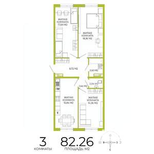 3-к квартира, строящийся дом, 82м2, 3/18 этаж