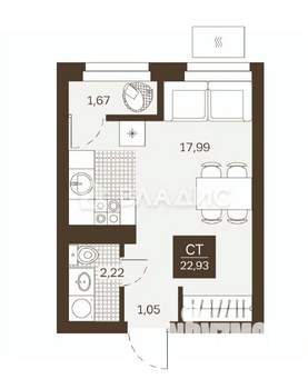 Студия квартира, строящийся дом, 23м2, 5/22 этаж
