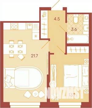 2-к квартира, вторичка, 43м2, 3/17 этаж