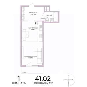 1-к квартира, вторичка, 41м2, 5/17 этаж