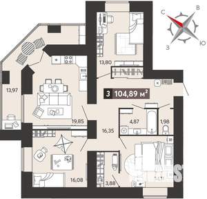 3-к квартира, вторичка, 105м2, 1/18 этаж