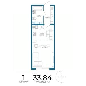 1-к квартира, строящийся дом, 34м2, 6/17 этаж
