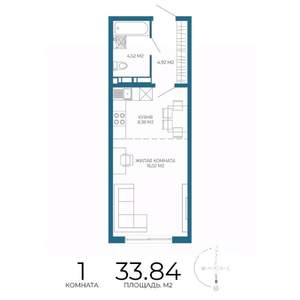 1-к квартира, строящийся дом, 34м2, 7/17 этаж