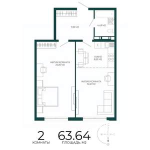 2-к квартира, строящийся дом, 64м2, 15/17 этаж