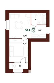 1-к квартира, вторичка, 37м2, 11/17 этаж