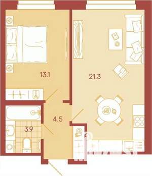 2-к квартира, вторичка, 43м2, 11/17 этаж