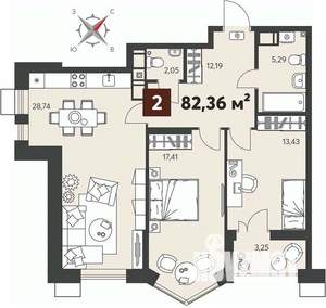 2-к квартира, вторичка, 82м2, 2/18 этаж