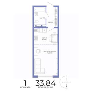 1-к квартира, строящийся дом, 34м2, 11/17 этаж