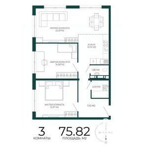 3-к квартира, строящийся дом, 76м2, 6/17 этаж