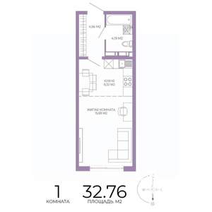 1-к квартира, строящийся дом, 33м2, 2/17 этаж