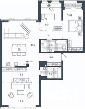 3-к квартира, вторичка, 121м2, 6/24 этаж