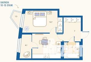1-к квартира, вторичка, 41м2, 3/16 этаж