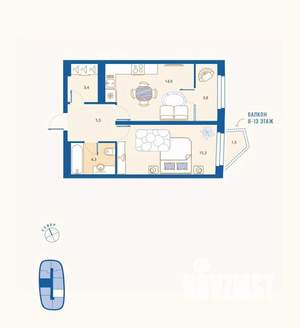1-к квартира, вторичка, 48м2, 5/16 этаж