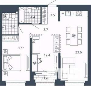 2-к квартира, вторичка, 70м2, 10/23 этаж