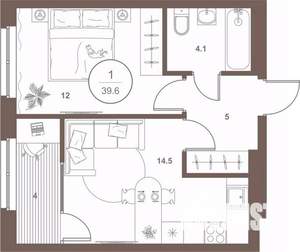 1-к квартира, вторичка, 39м2, 12/16 этаж