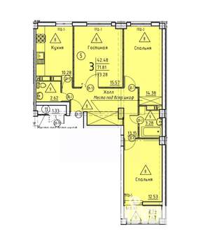 3-к квартира, вторичка, 73м2, 2/18 этаж
