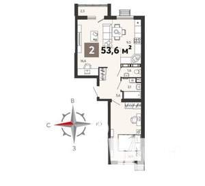 2-к квартира, вторичка, 54м2, 4/17 этаж
