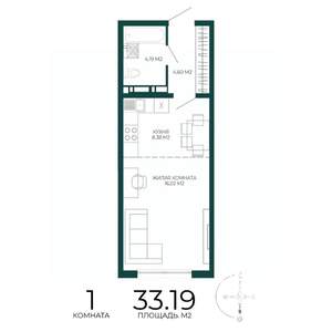 1-к квартира, строящийся дом, 33м2, 10/17 этаж
