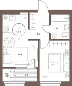 1-к квартира, вторичка, 37м2, 7/16 этаж