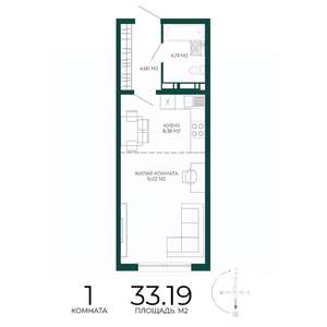 1-к квартира, строящийся дом, 33м2, 6/17 этаж