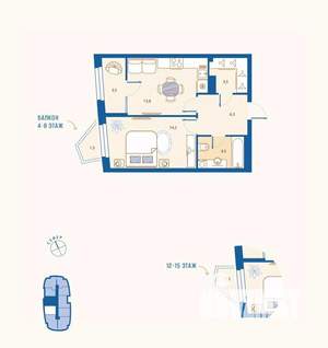 1-к квартира, вторичка, 47м2, 8/16 этаж
