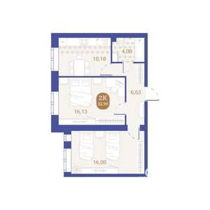 2-к квартира, вторичка, 53м2, 3/4 этаж