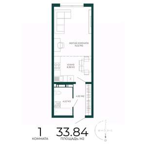 1-к квартира, строящийся дом, 34м2, 15/17 этаж