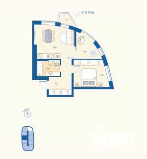 1-к квартира, вторичка, 47м2, 7/16 этаж