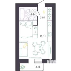 Студия квартира, строящийся дом, 32м2, 9/14 этаж