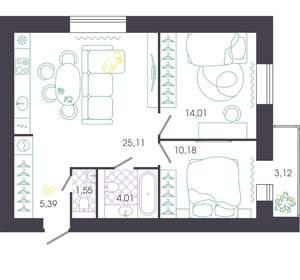 2-к квартира, вторичка, 62м2, 7/16 этаж