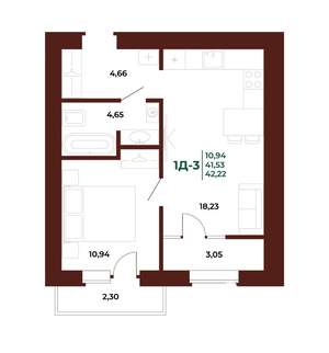 1-к квартира, вторичка, 43м2, 17/17 этаж