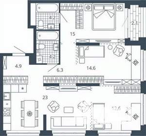 3-к квартира, вторичка, 87м2, 13/23 этаж
