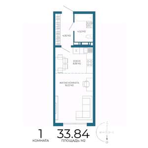 1-к квартира, вторичка, 34м2, 10/17 этаж