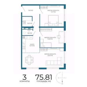 3-к квартира, строящийся дом, 76м2, 16/17 этаж