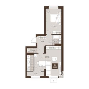 2-к квартира, вторичка, 53м2, 2/22 этаж