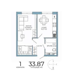 1-к квартира, строящийся дом, 34м2, 2/18 этаж