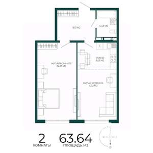 2-к квартира, строящийся дом, 64м2, 10/17 этаж