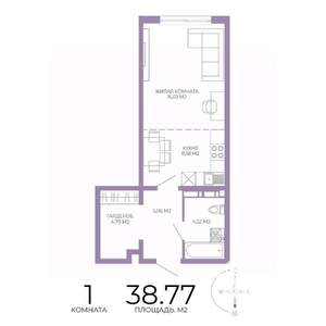 1-к квартира, строящийся дом, 39м2, 9/17 этаж