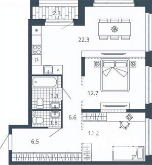 2-к квартира, вторичка, 68м2, 6/24 этаж