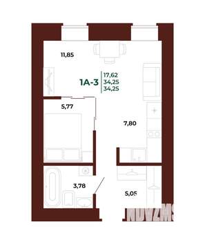 1-к квартира, вторичка, 34м2, 2/17 этаж