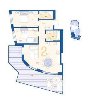 2-к квартира, вторичка, 80м2, 1/16 этаж