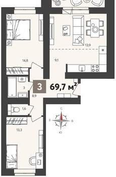 3-к квартира, вторичка, 70м2, 13/14 этаж