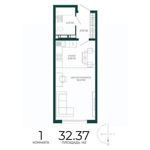 1-к квартира, строящийся дом, 32м2, 10/17 этаж
