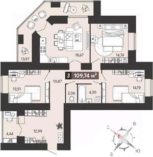 3-к квартира, вторичка, 110м2, 2/18 этаж