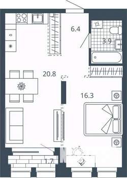 1-к квартира, вторичка, 50м2, 8/24 этаж