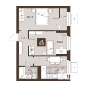 2-к квартира, вторичка, 47м2, 7/22 этаж