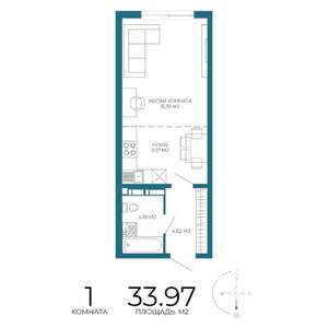 1-к квартира, строящийся дом, 34м2, 8/17 этаж