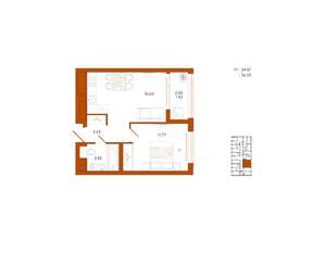 1-к квартира, вторичка, 36м2, 1/18 этаж