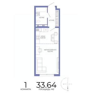 1-к квартира, строящийся дом, 34м2, 8/17 этаж